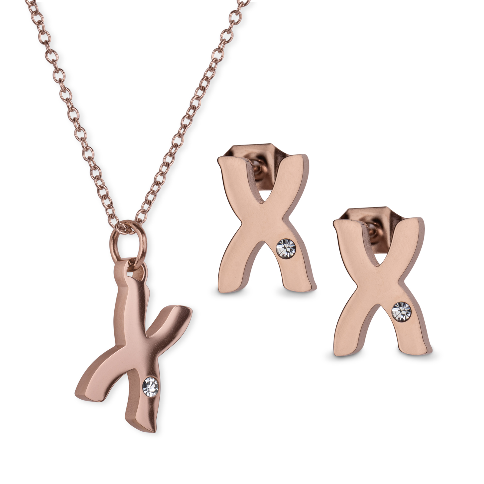 LuckyLy Set de Joyería para Mujer de Iniciales, Acero Inoxidable con Baño de Oro Rosa 18k y Zirconia Cúbica, Collar y Aretes Letras, Modelo Yara
