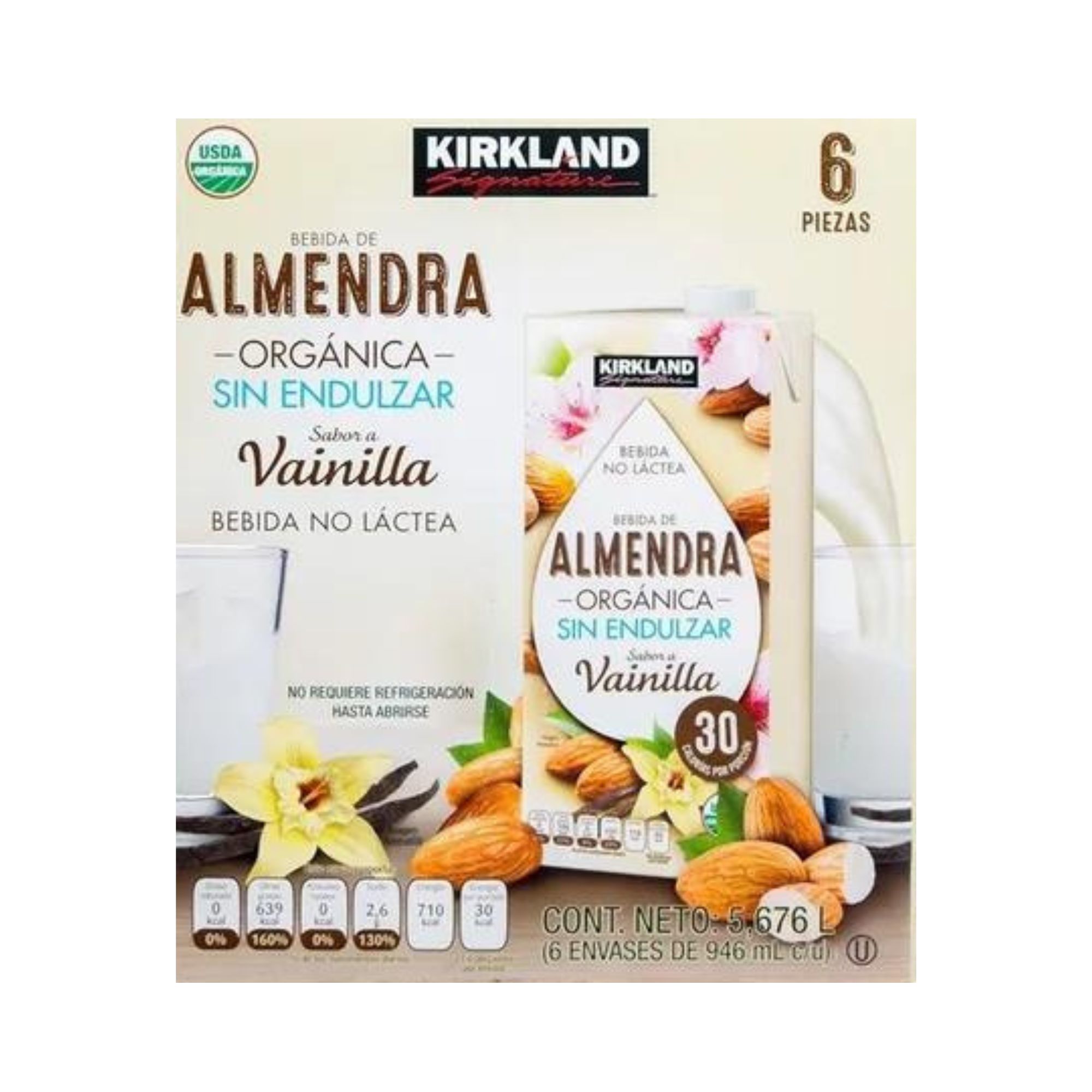 Leche Almendra Orgánica Sin Azúcar Vainilla 6/946ml Kirkland