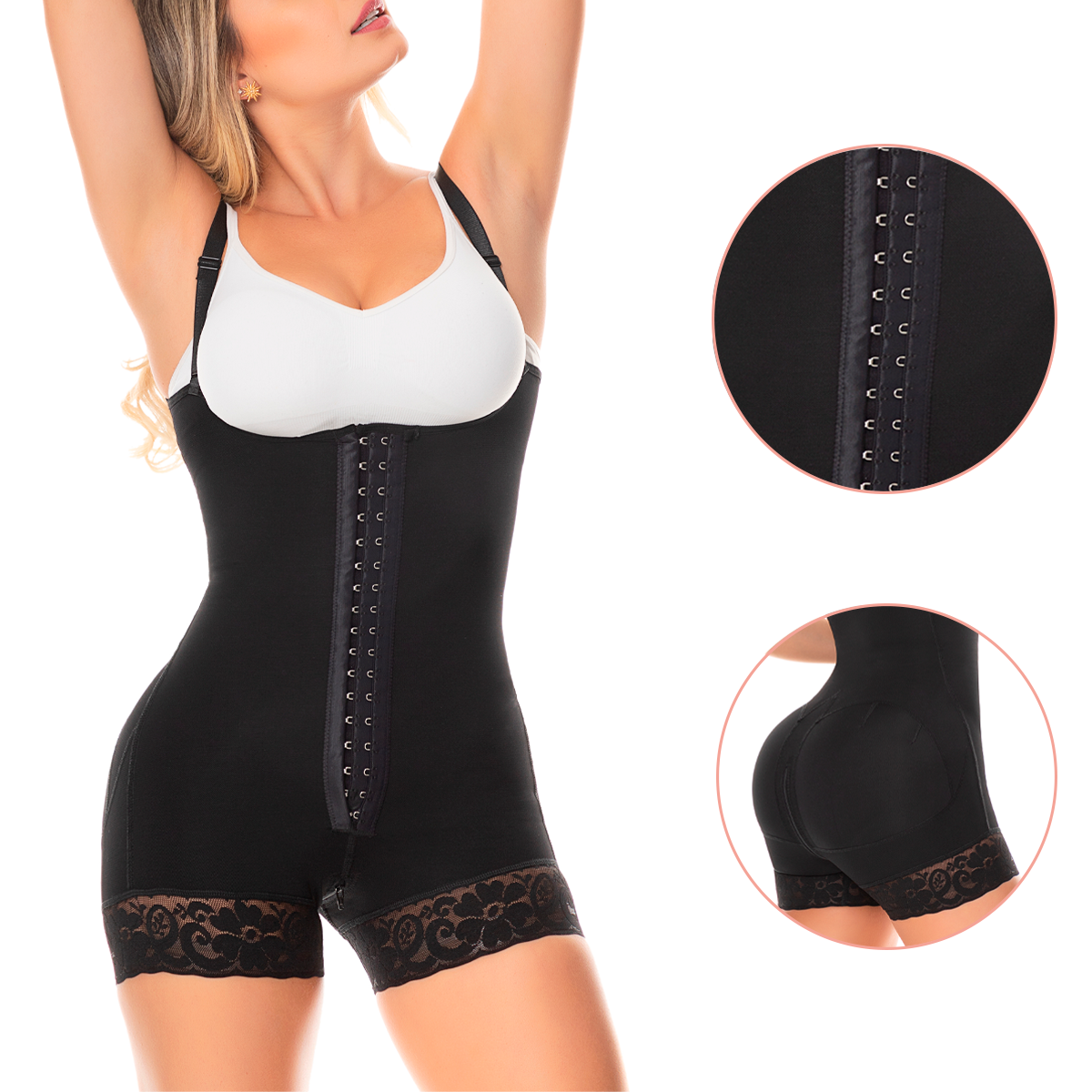 Fajas Colombianas Powernet Body Short Moldeador De figura, Faja Colombiana Reductora De Medidas Con Realce Para Pompas, Faja Colombiana Levanta Gluteos Para Mujer Con Broches Alta Compresion