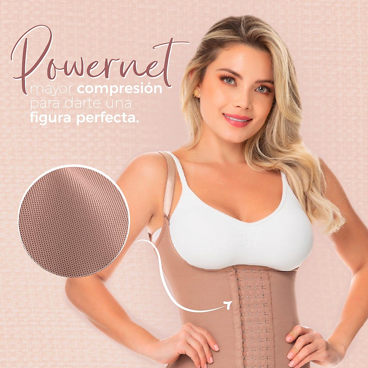 Fajas Colombianas Powernet Tipo Body Cachetero Moldeador De figura, Faja Colombiana Reductora De Medidas, Faja Colombiana Para Mujer Con Broches Alta Compresion