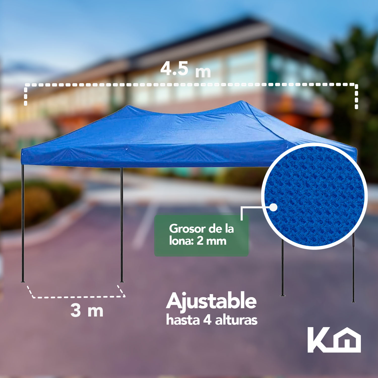 Toldo Carpa Impermeable Plegable Acero 3x4.5m Azul