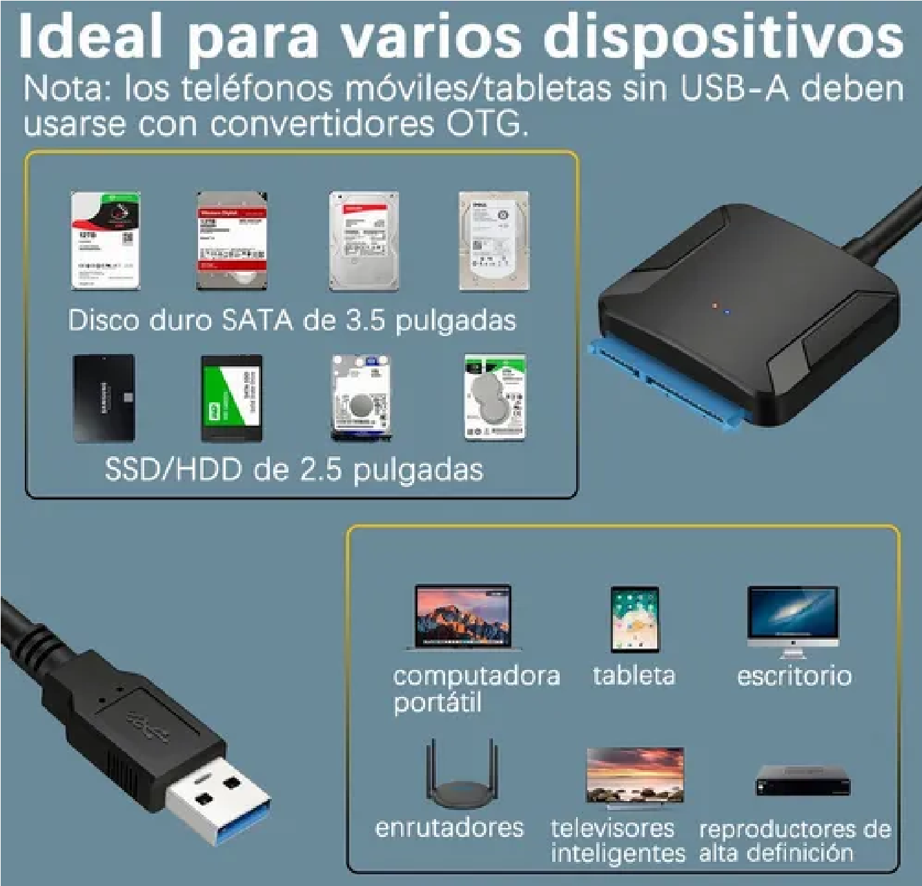 Cable Adaptador Disco Duro Sata A Usb 3.0 Hdd Ssd 3.5
