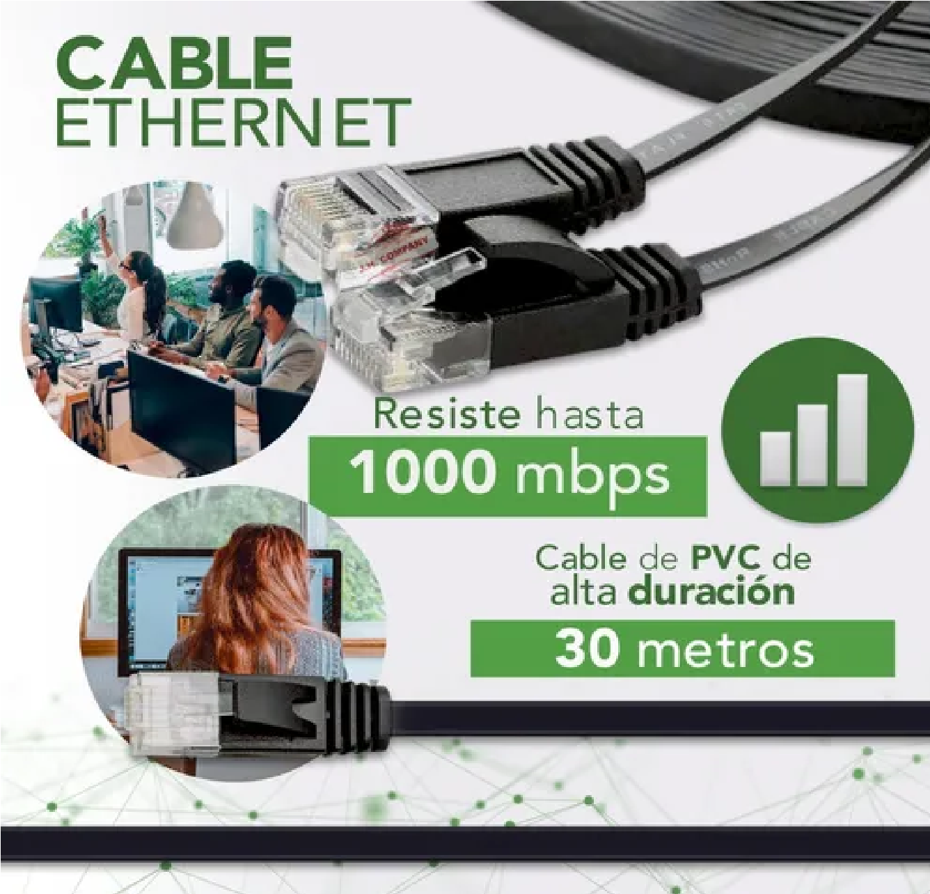 Cable Red Plano Categoria 6 Cat6 Rj45 Utp Ethernet 30 Metros