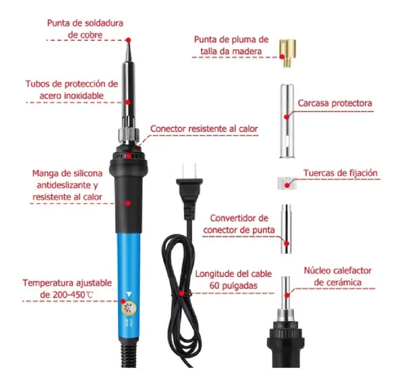 Kit soldadura electrónica con cautín de 25 W, temperatura