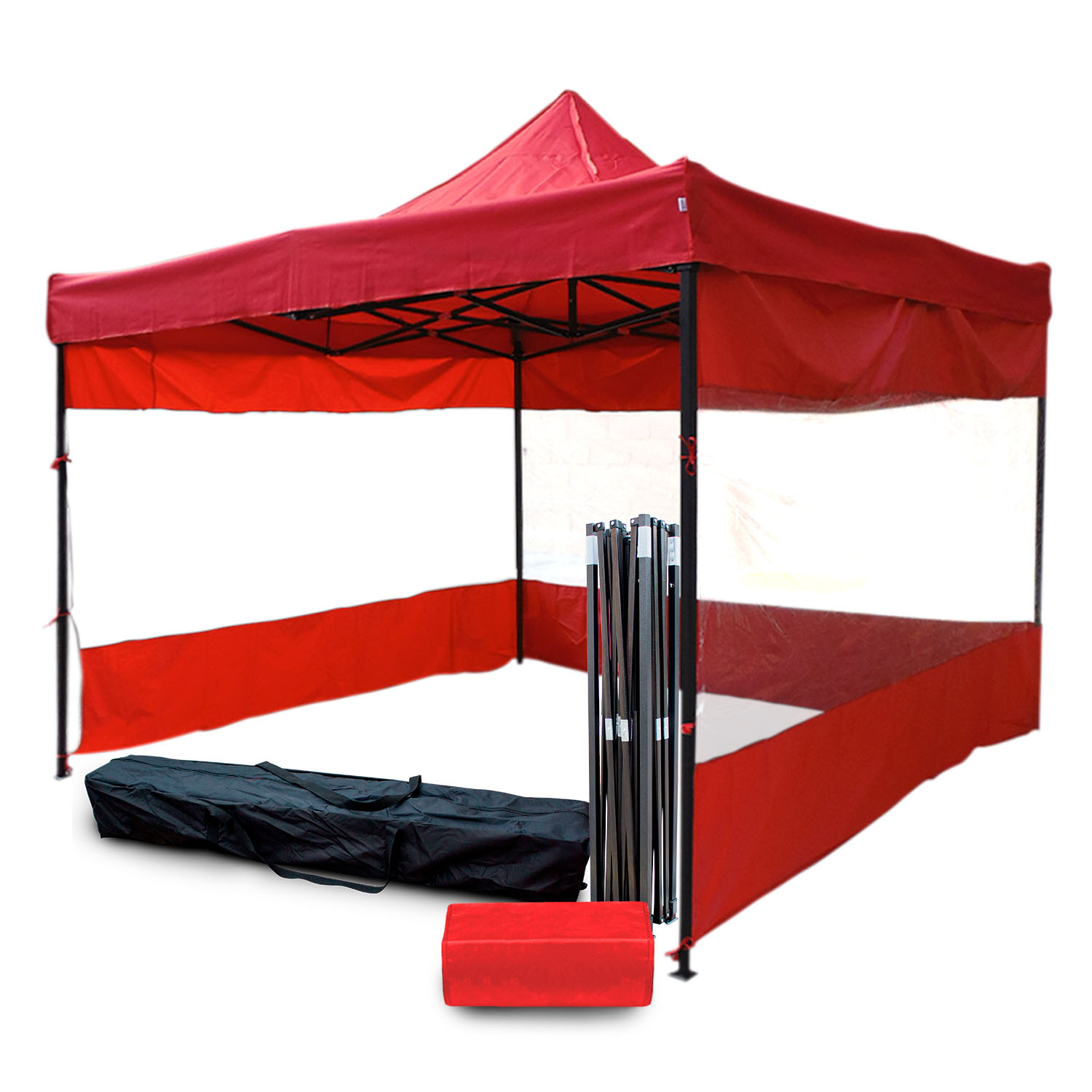 Toldo Carpa Plegable Lona 3x3 M Con Pared Transparente Bolsa Rojo