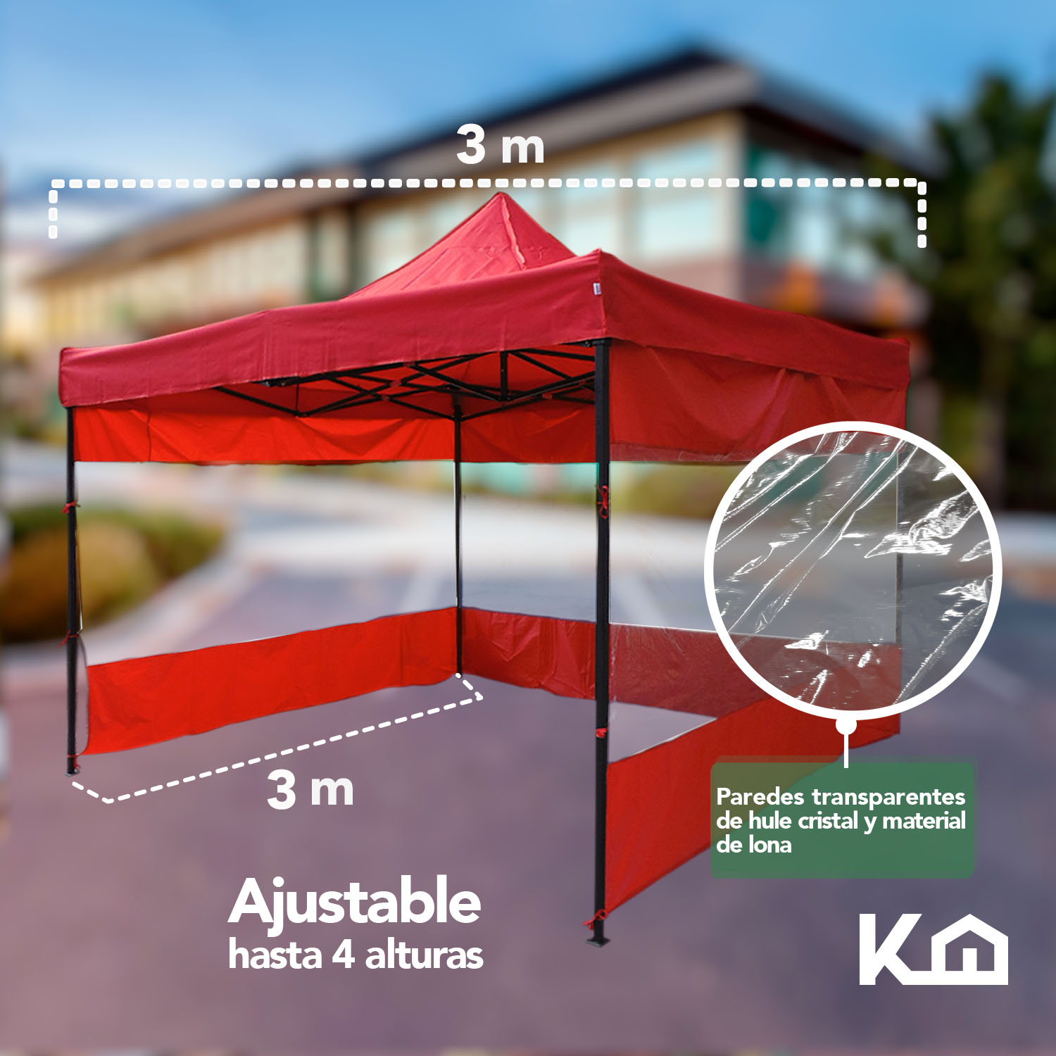 Toldo Carpa Plegable Lona 3x3 M Con Pared Transparente Bolsa Rojo