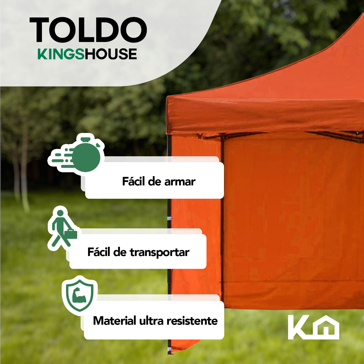 Toldo Carpa Con Pared Impermeable Plegable Acero 3x3 M Naranja