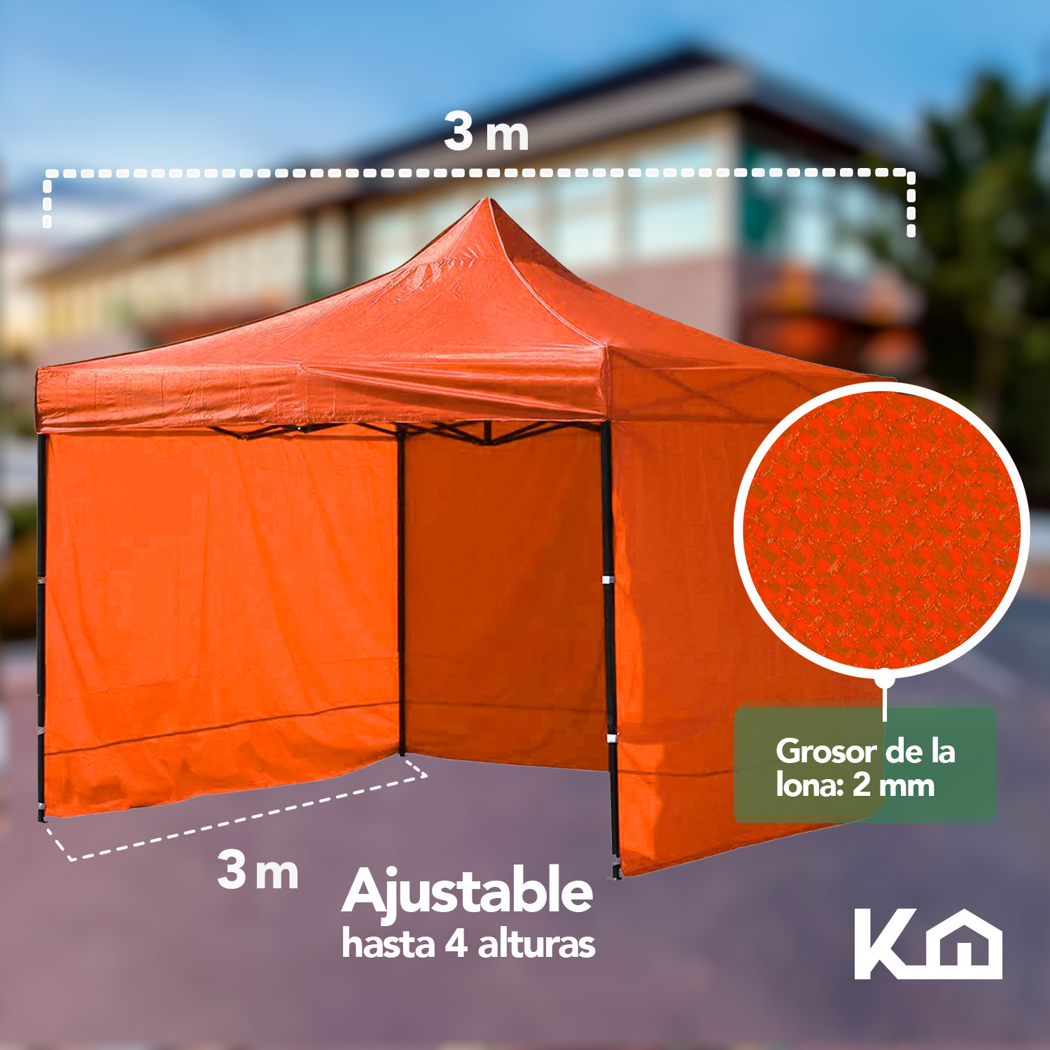 Toldo Carpa Con Pared Impermeable Plegable Acero 3x3 M Naranja