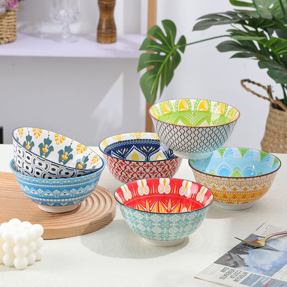Juego de 6 Bowls para cereales de porcelana capacidad de 700 ml (23 onzas).