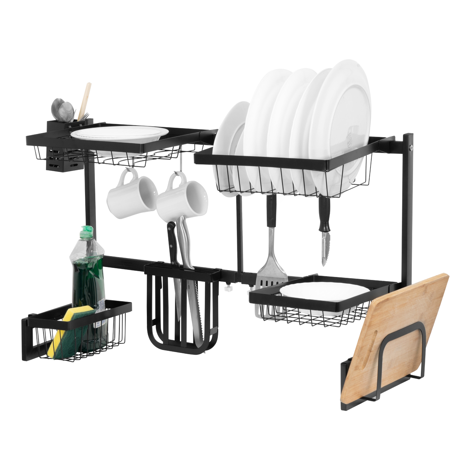 Escurridor de Platos sobre Fregadero de Acero Inoxidable, Ajustable 85-115 cm con Accesorios Intercambiables