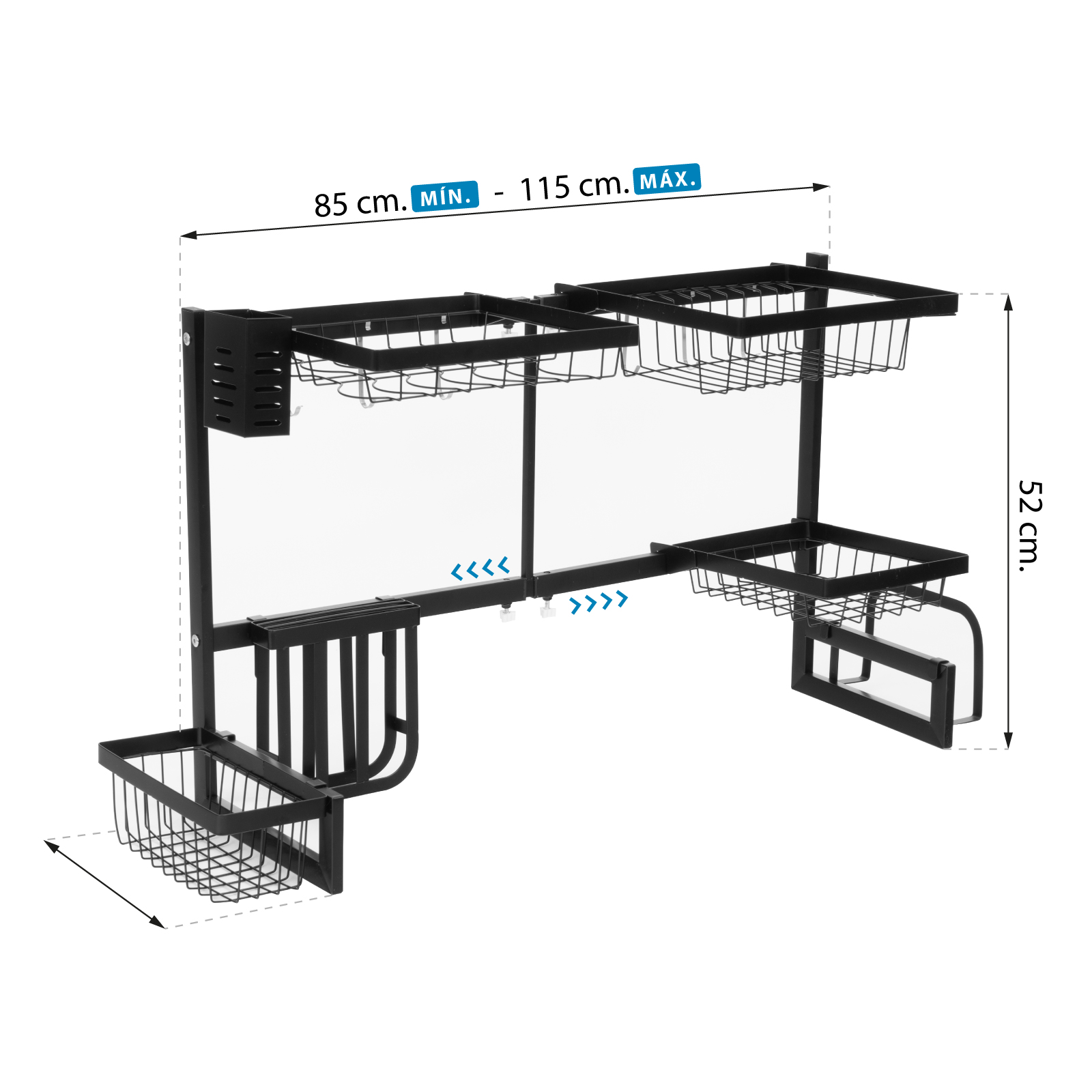 Escurridor de Platos sobre Fregadero de Acero Inoxidable, Ajustable 85-115 cm con Accesorios Intercambiables