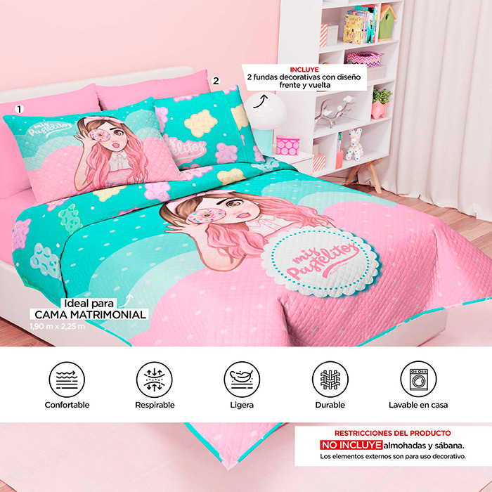 Edrecolcha Suave Y Reversible Matrimonial Mis Pastelitos