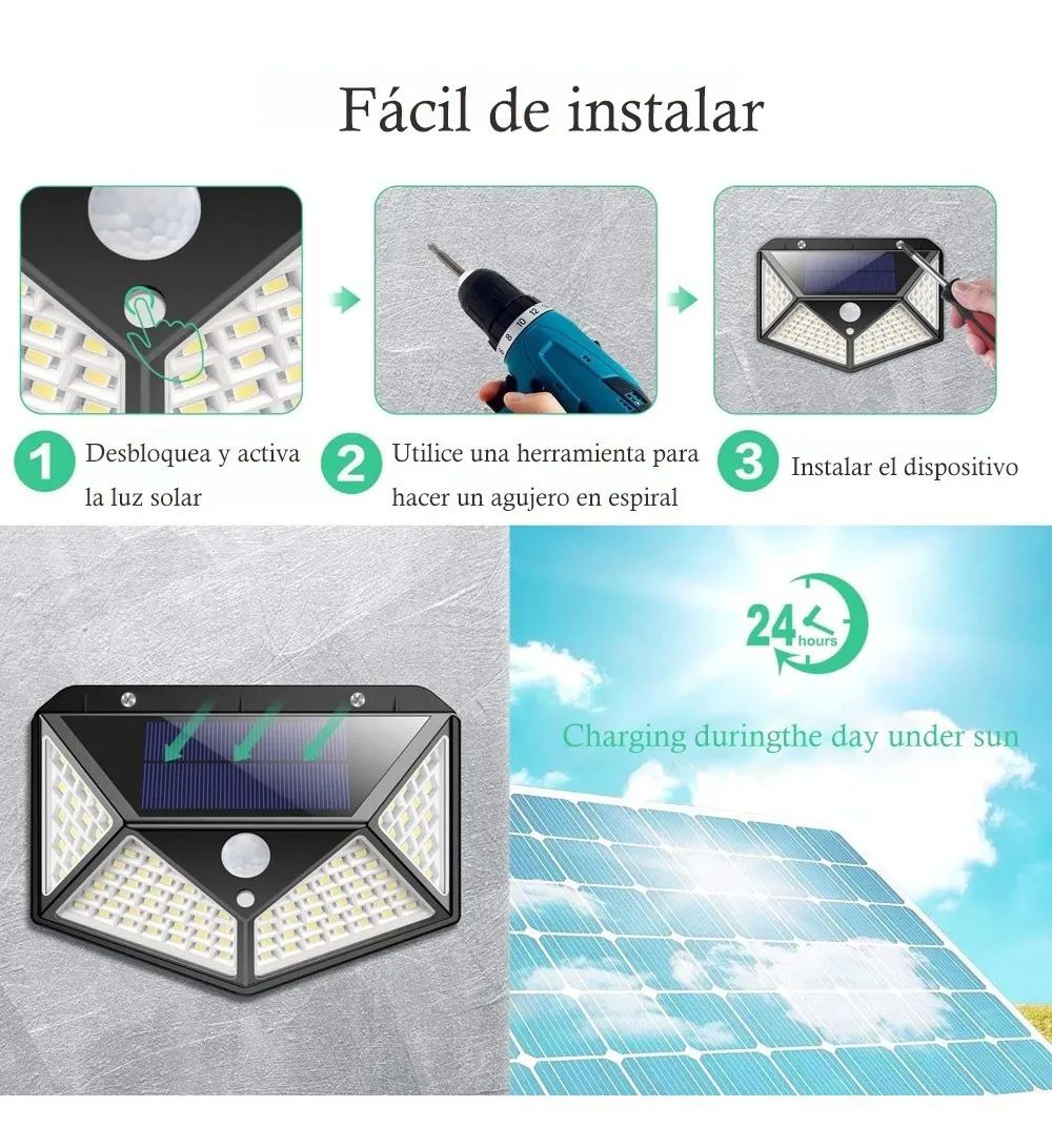 Lámpara Solar Para El Jardín 4 Pzas 100 Led Sensor