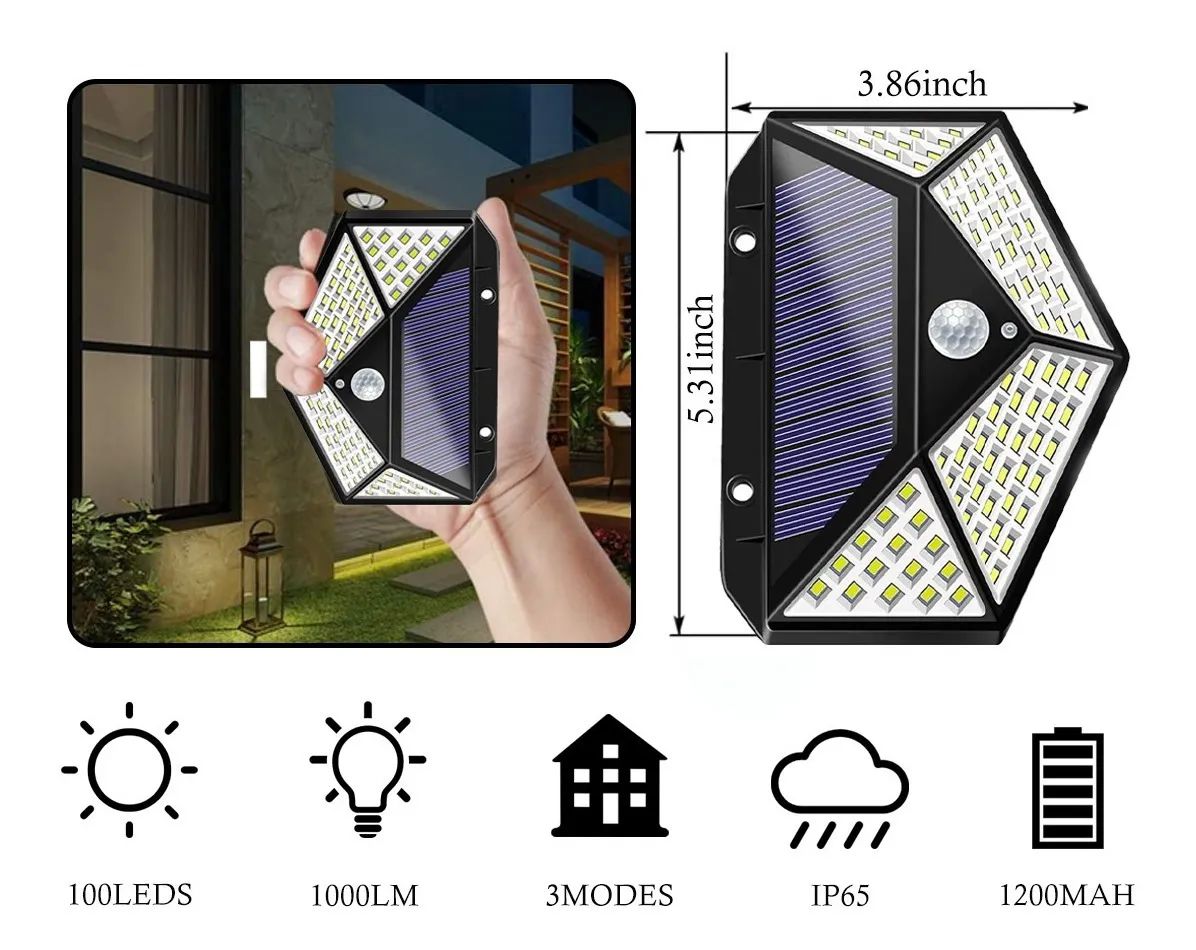 Lámpara Solar Para El Jardín 4 Pzas 100 Led Sensor