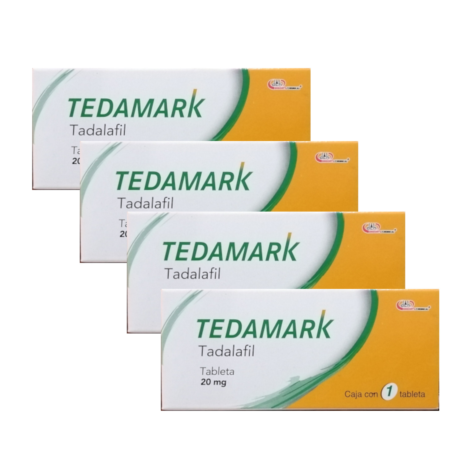 Tedamark Tadalafil 4 Tabletas, 20 mg, 4 Cajas con 1 Tableta c/u, Degorts Chemical