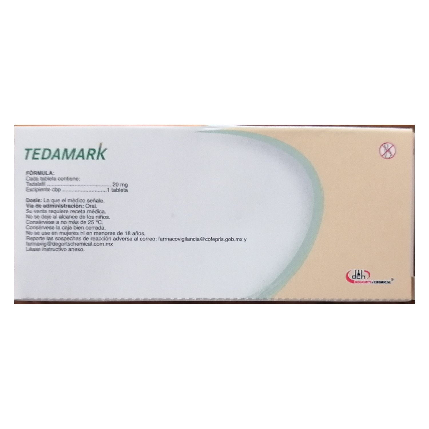 Tedamark Tadalafil 4 Tabletas, 20 mg, 4 Cajas con 1 Tableta c/u, Degorts Chemical
