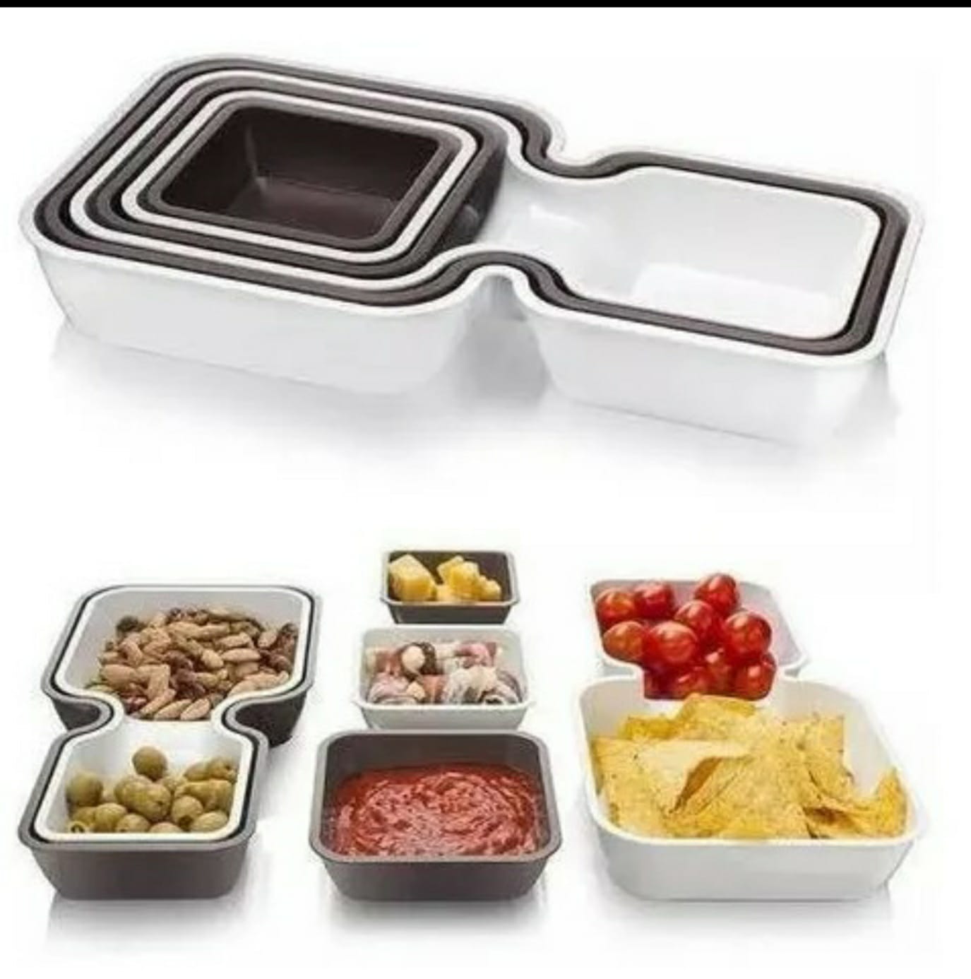 Set De 6 Bandejas Para Snacks Picada Botanero Cuadradas Blancas