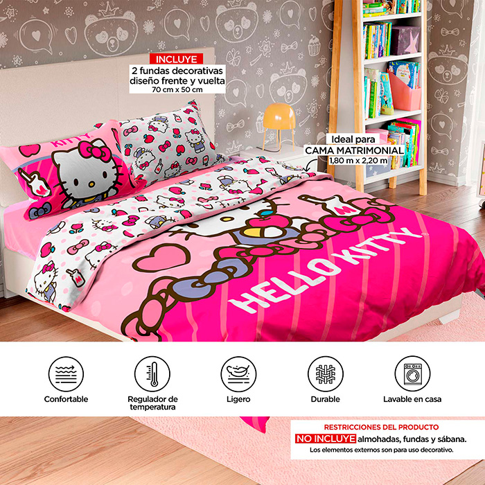Set Edredón Reversible Matrimonial Hello Kitty Providencia
