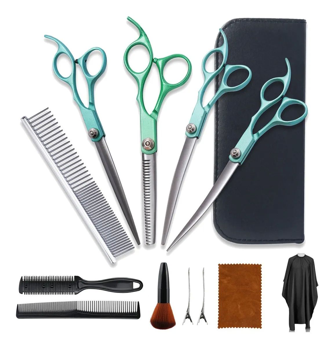Kit 12 Tijeras Profesionales Para Peluquero Corte De Cabello Verde