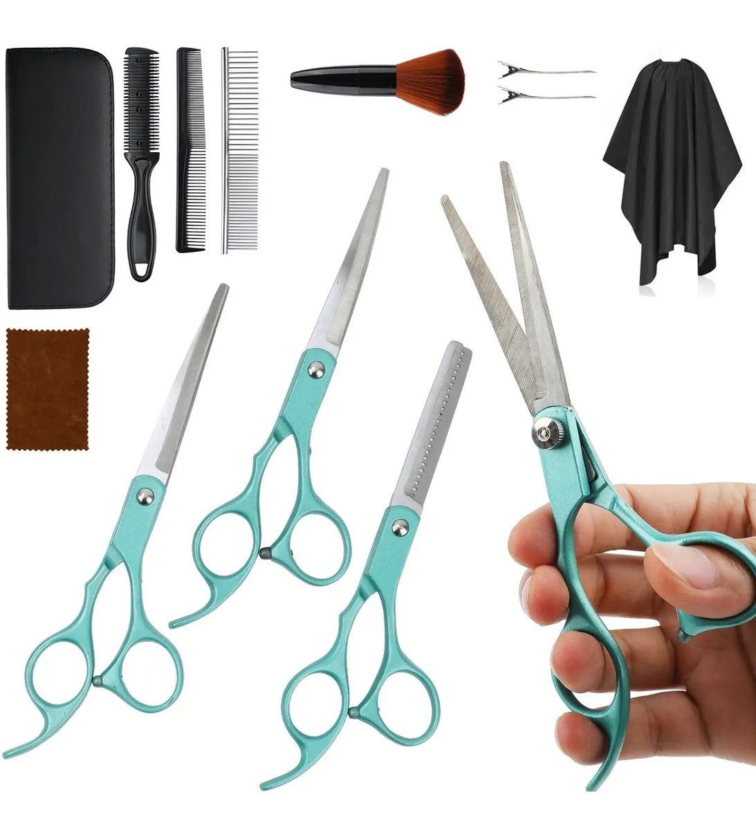 Kit 12 Tijeras Profesionales Para Peluquero Corte De Cabello Verde