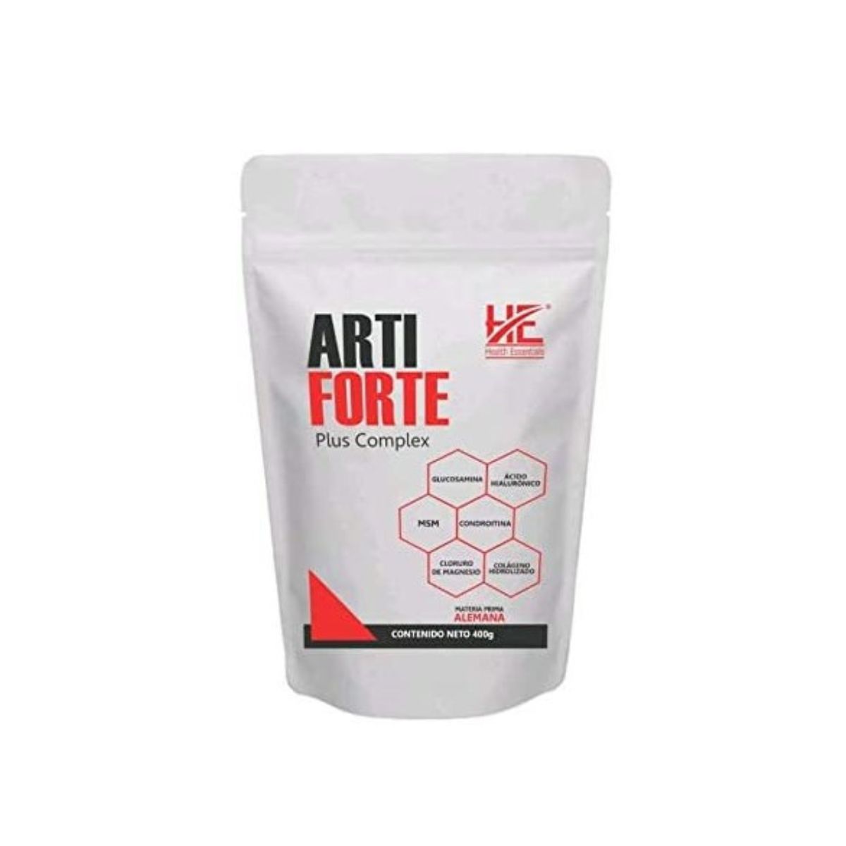 ARTIFORTE (Colágeno ,Glucosamina, Condroitina, MSM, Cloruro de Magnesio, Ácido Hialurónico) POLVO 400G, HEALTH ESSENTIAL SA DE CV, 1016, Huesos y Articulaciones más Fuertes para que te Sientas Mejor, Blanco