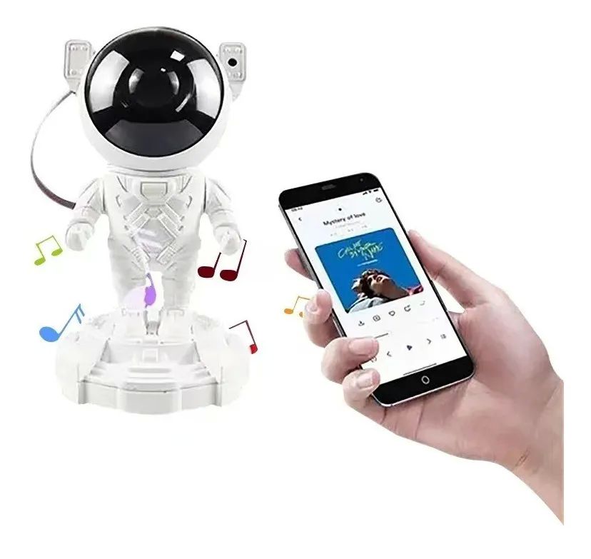 Proyector De Luz Nocturna  Astronauta Con Bluetooth Blanca