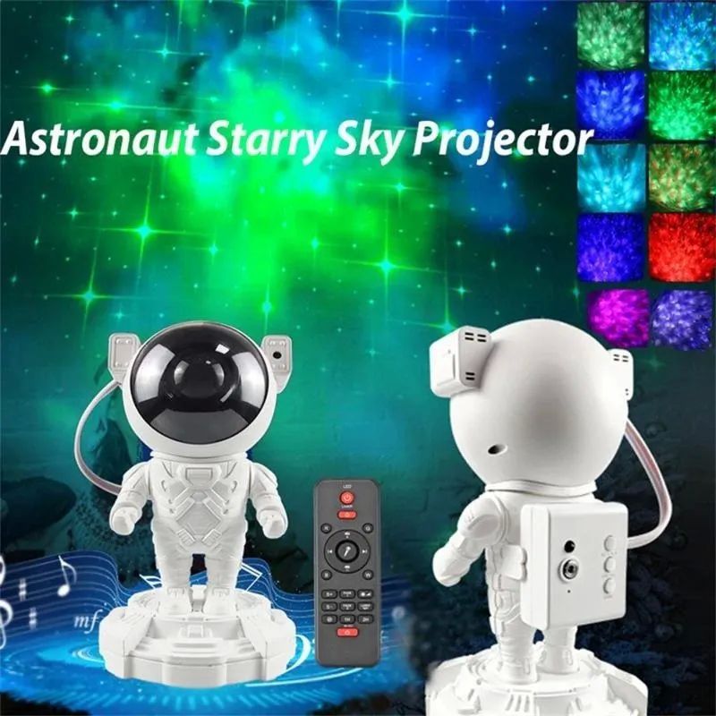 Proyector De Luz Nocturna  Astronauta Con Bluetooth Blanca