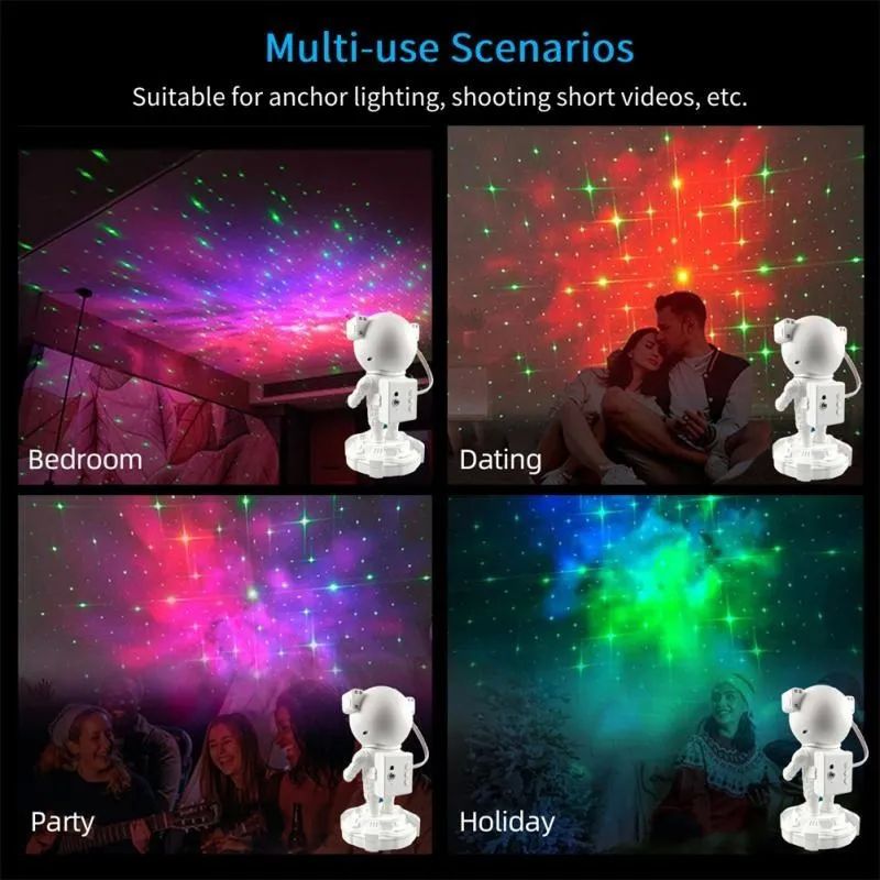 Proyector De Luz Nocturna  Astronauta Con Bluetooth Blanca