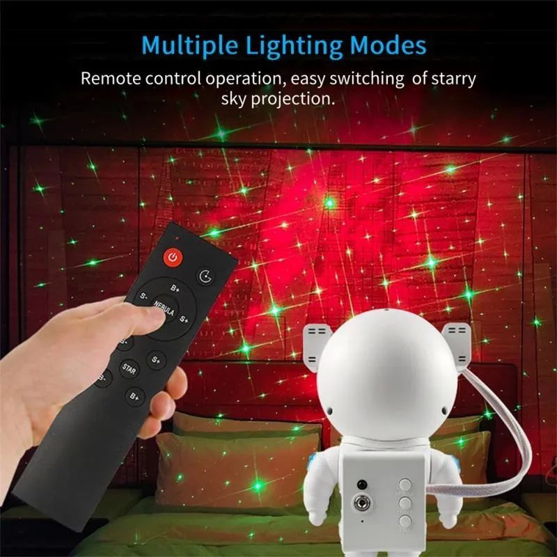 Proyector De Luz Nocturna  Astronauta Con Bluetooth Blanca