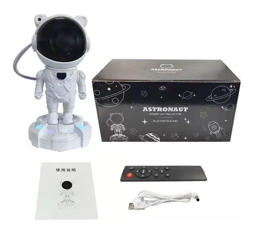 Proyector De Luz Nocturna  Astronauta Con Bluetooth Blanca