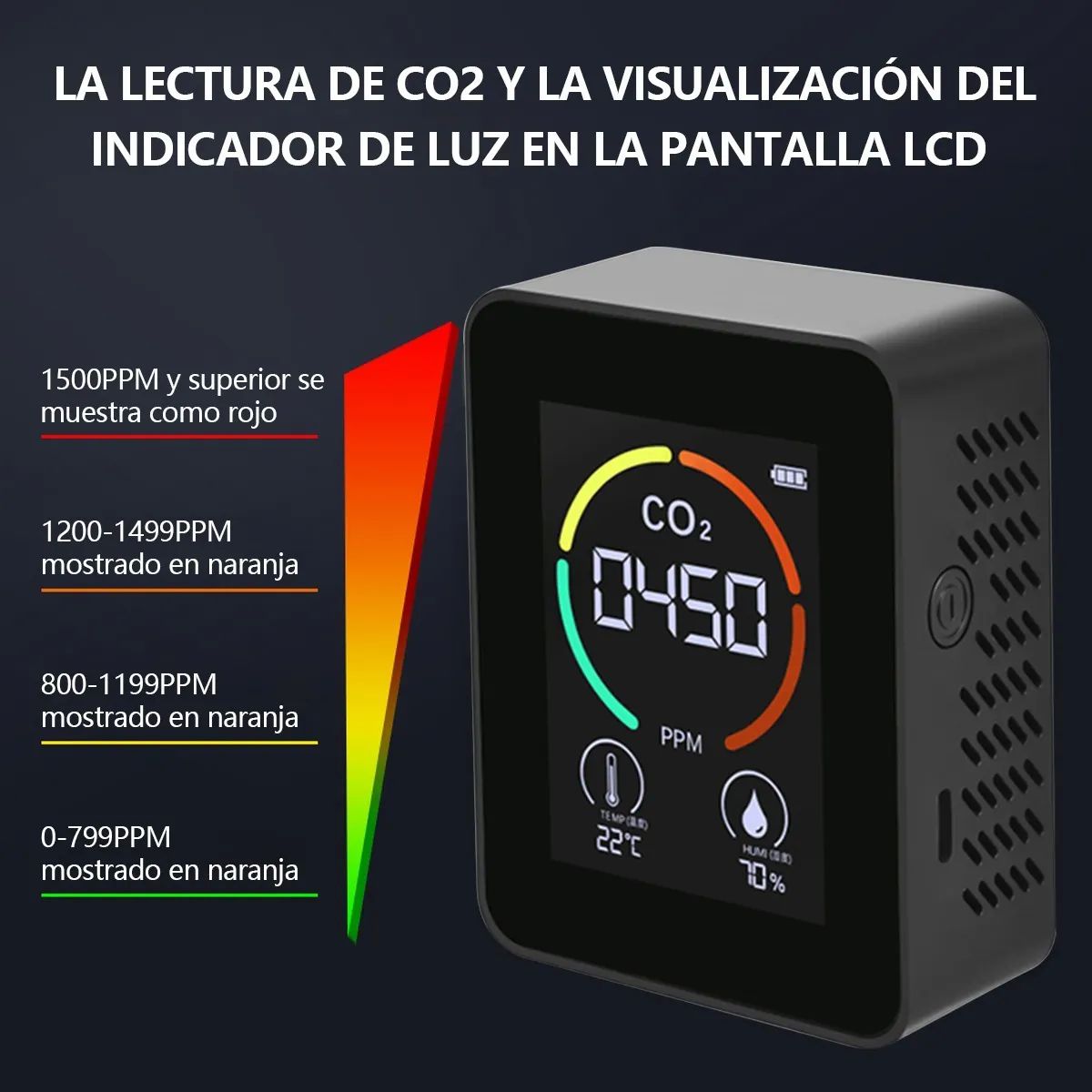 Detector De Co2 Monitor Calidad Del Ppm Negro