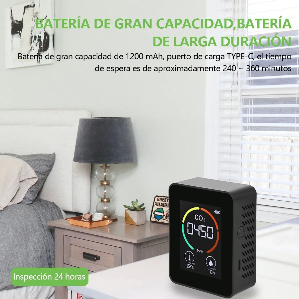 Detector De Co2 Monitor Calidad Del Ppm Negro