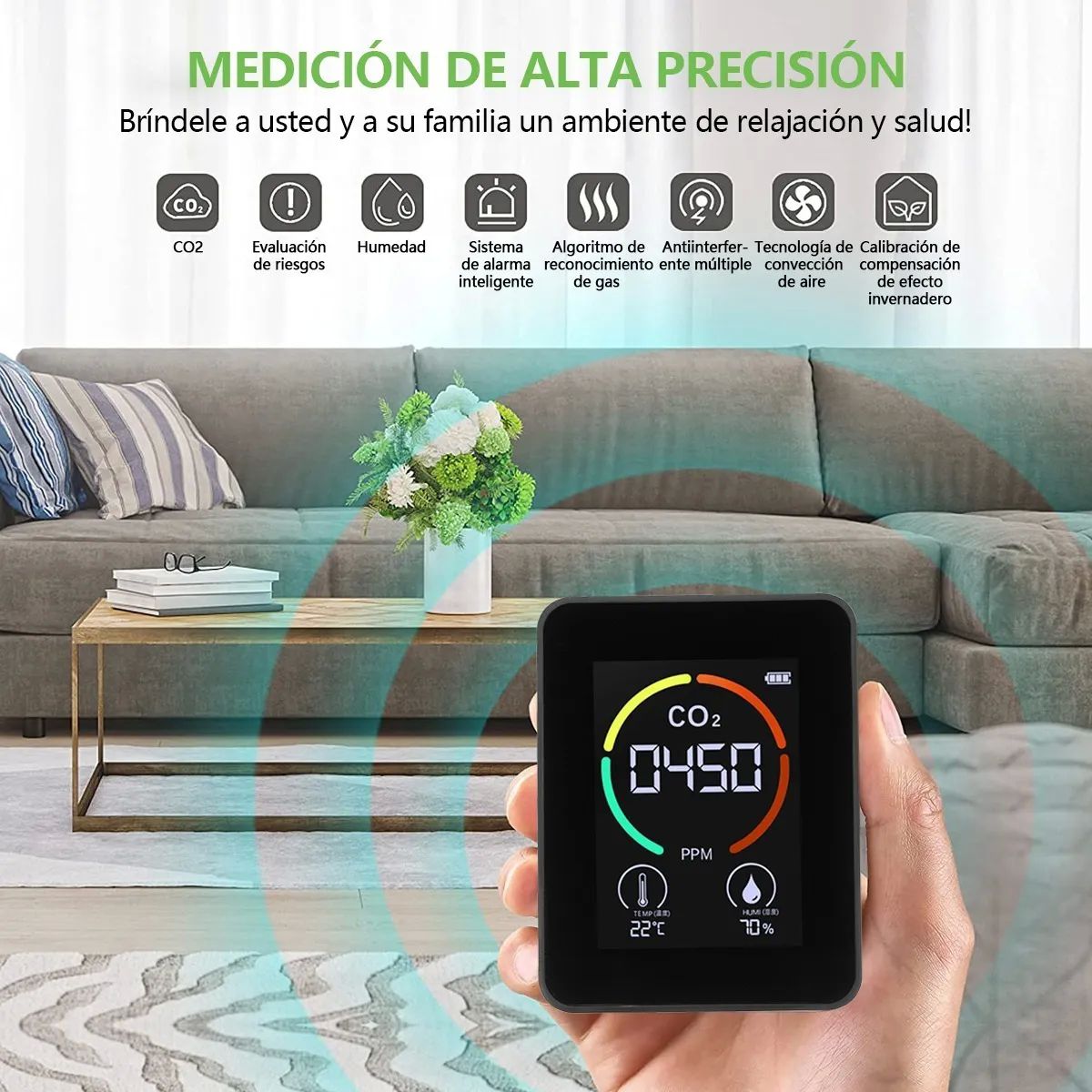 Detector De Co2 Monitor Calidad Del Ppm Negro