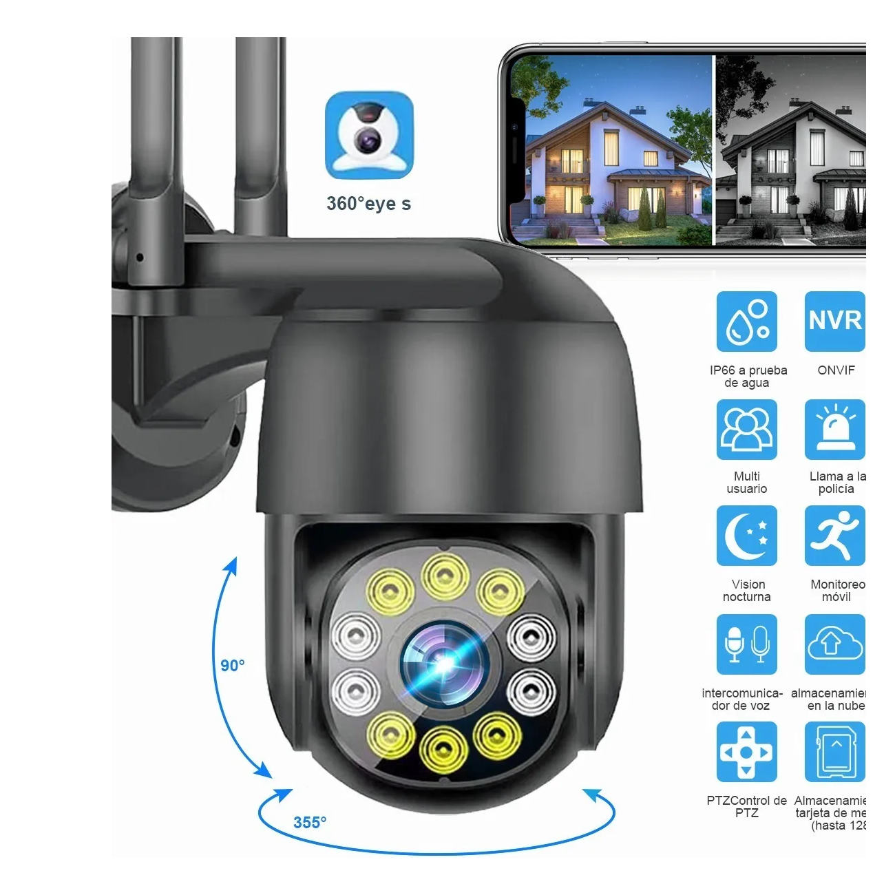Cámaras Ip Seguridad Wifi Hd 1080p Camara Foco.Negra