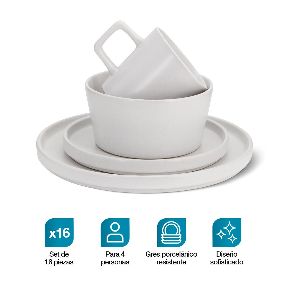Vajilla de Gres Moderna 4 Personas 16 Piezas Platos Taza Casa Litus