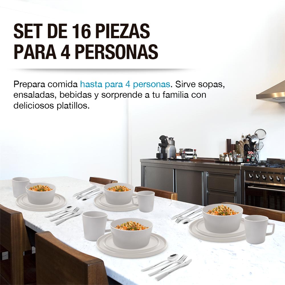 Vajilla de Gres Moderna 4 Personas 16 Piezas Platos Taza Casa Litus