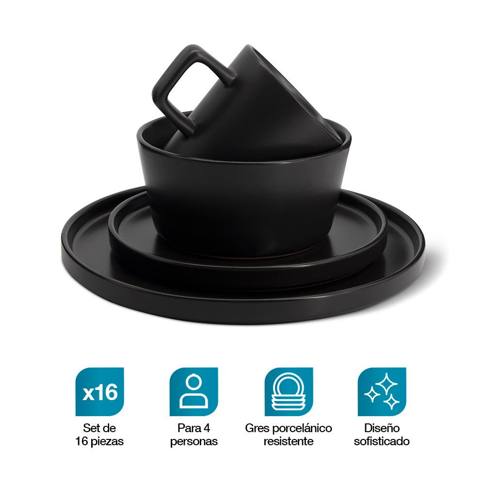 Vajilla de Gres Moderna 4 Personas 16 Piezas Platos Taza Casa Litus