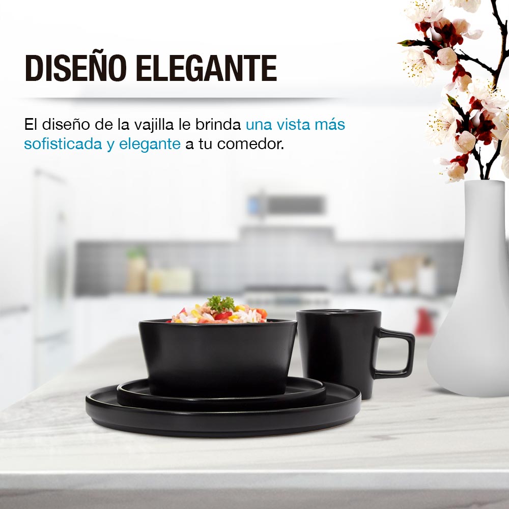Vajilla de Gres Moderna 4 Personas 16 Piezas Platos Taza Casa Litus