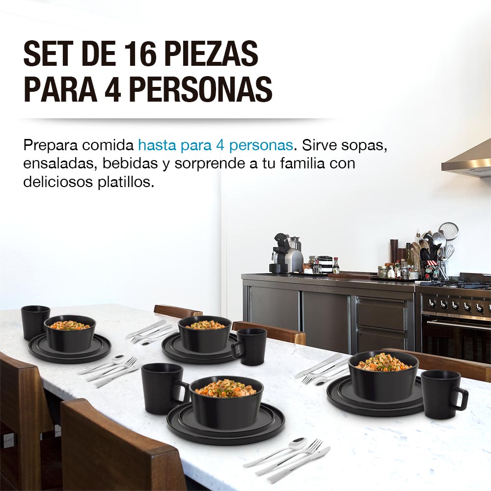 Vajilla de Gres Moderna 4 Personas 16 Piezas Platos Taza Casa Litus