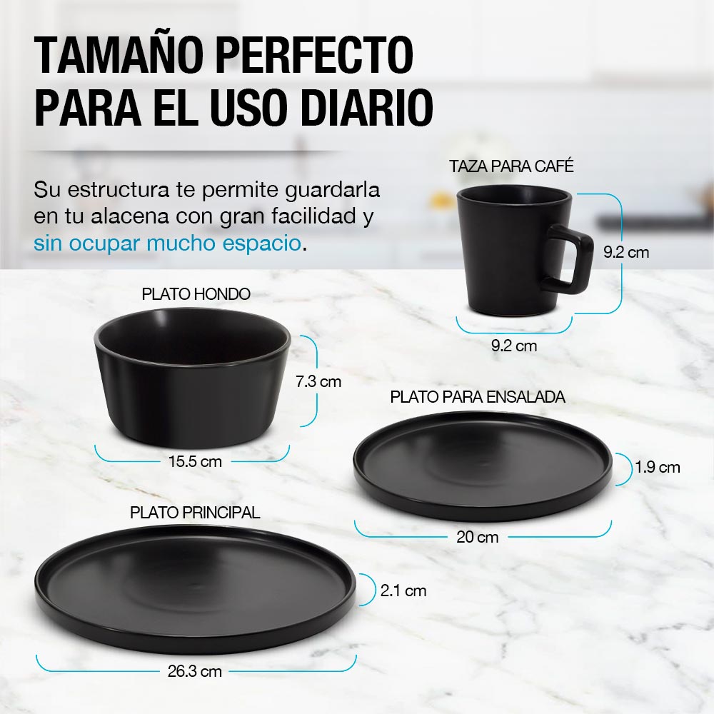 Vajilla de Gres Moderna 4 Personas 16 Piezas Platos Taza Casa Litus