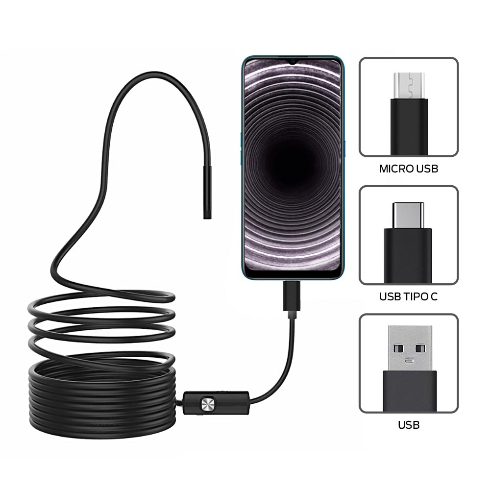 Cámara Endoscopio para Celular con Luz LED USB 5 Metros Redlemon