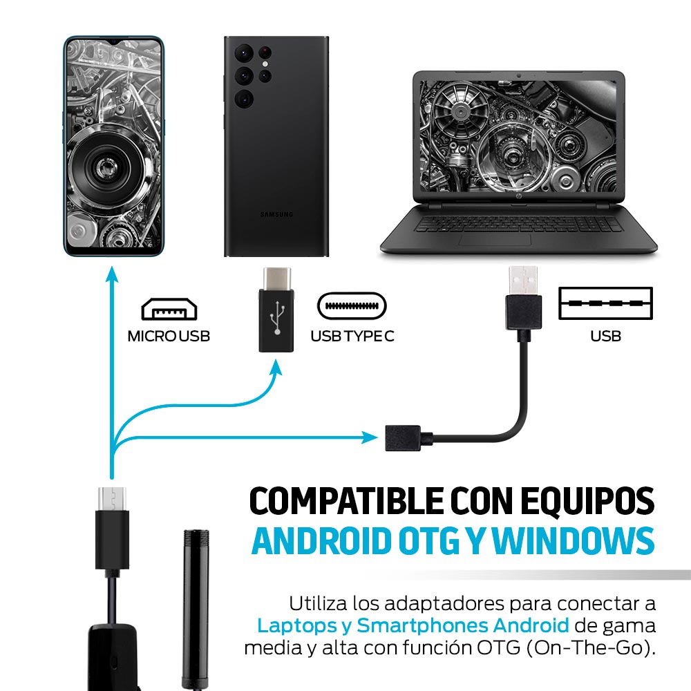 Cámara Endoscopio para Celular con Luz LED USB 5 Metros Redlemon