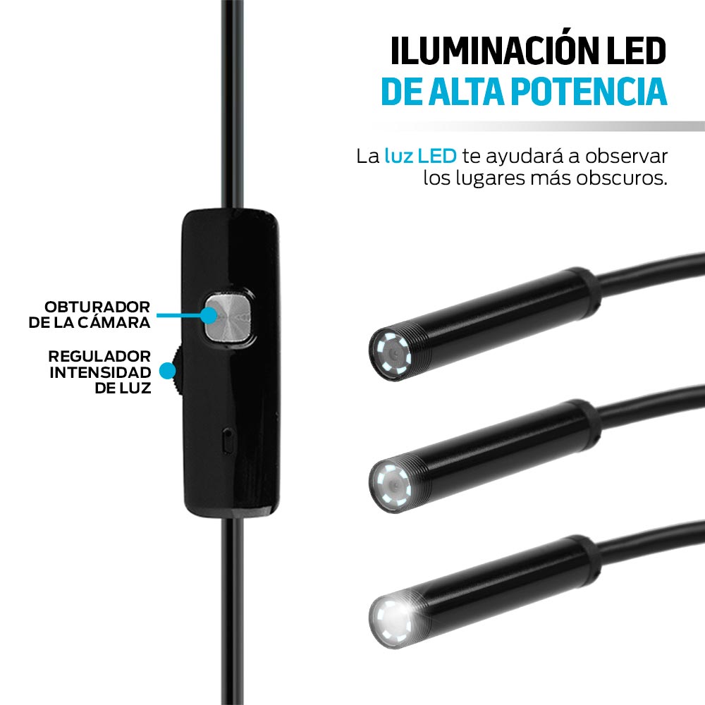 Cámara Endoscopio para Celular con Luz LED USB 5 Metros Redlemon