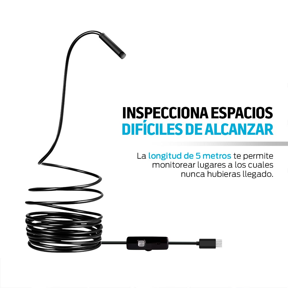 Cámara Endoscopio para Celular con Luz LED USB 5 Metros Redlemon
