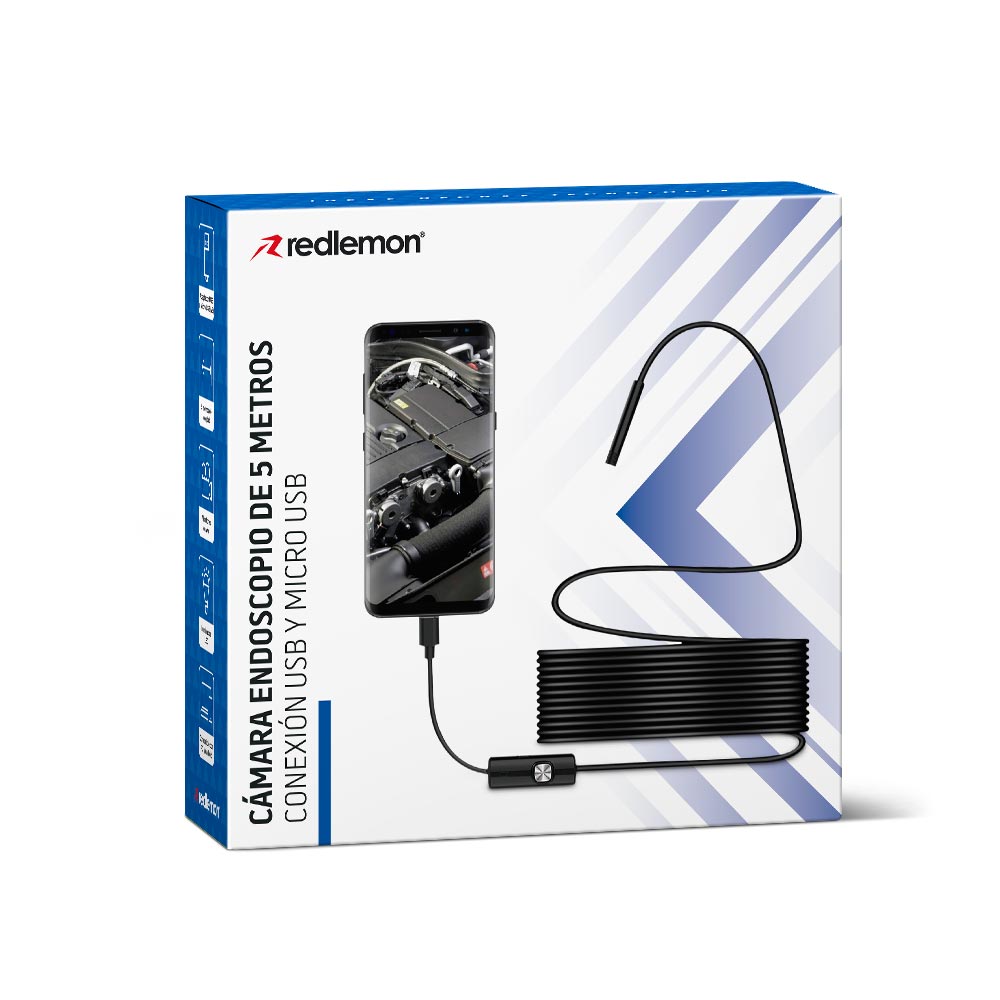 Cámara Endoscopio para Celular con Luz LED USB 5 Metros Redlemon
