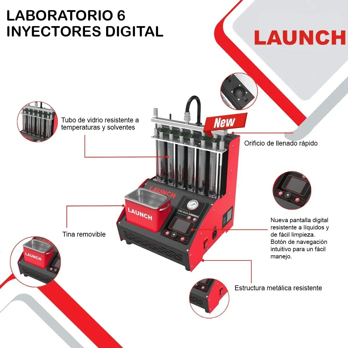 Laboratorio de Inyectores LAUNCH 6 inyectores con tina de ultrasonido