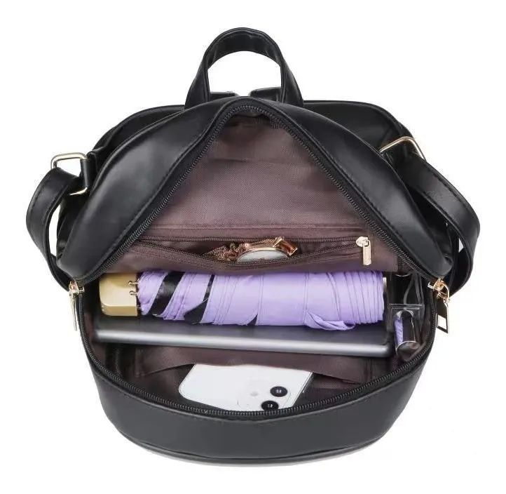 Mochila Bolsa Para Dama de Cuero Sintetico Negra
