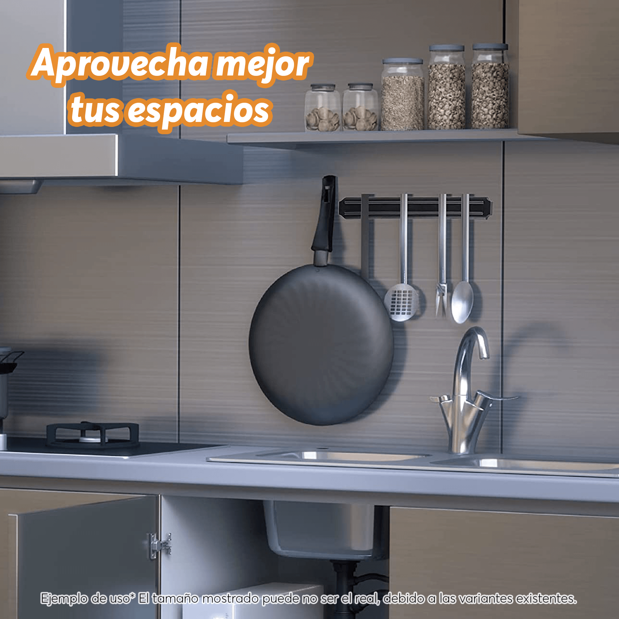Soporte de pared magnético Archy para cocina, imán para utensilios, herramientas y cuchillos, con tornillos y taquetes (IMAN50CM).