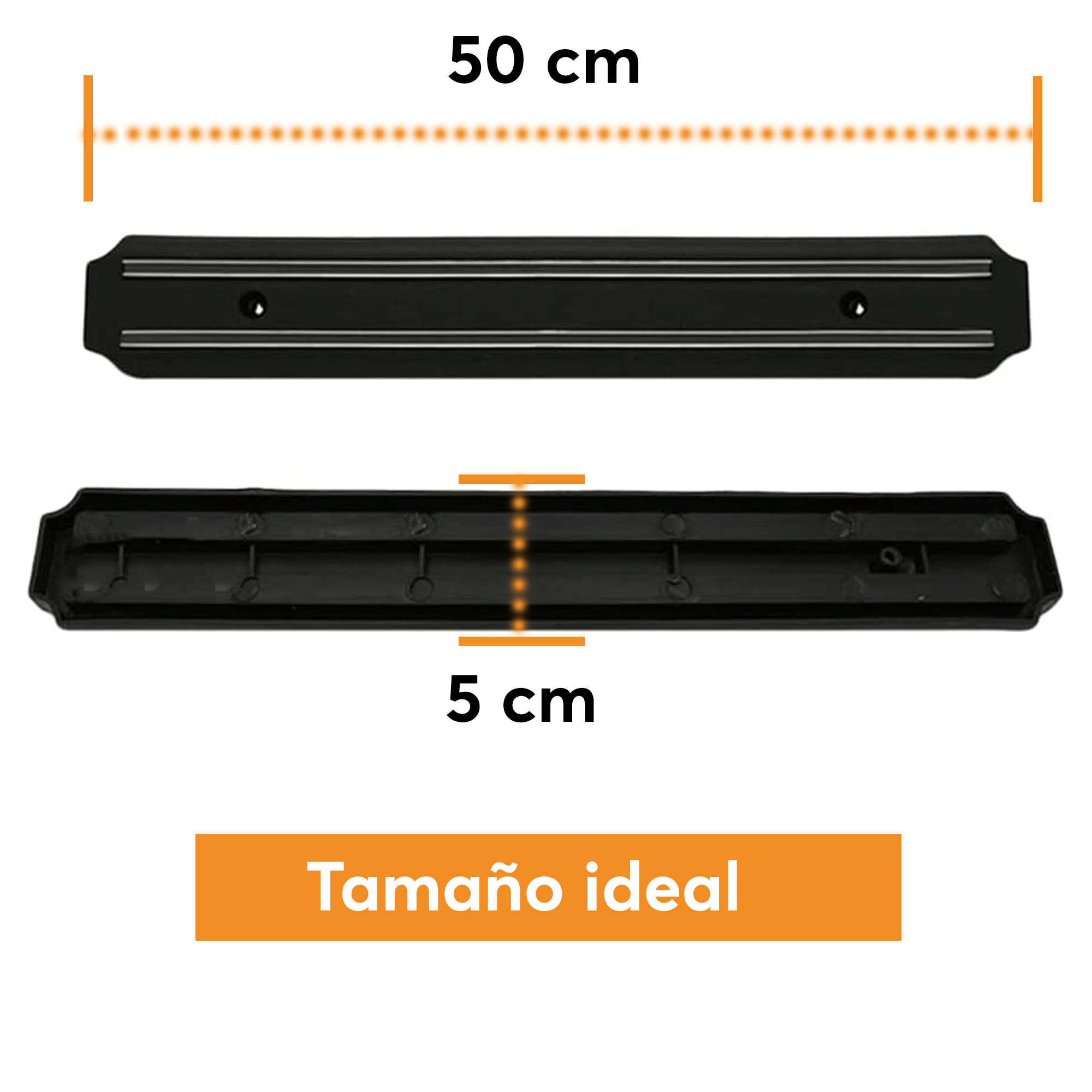 Soporte de pared magnético Archy para cocina, imán para utensilios, herramientas y cuchillos, con tornillos y taquetes (IMAN50CM).
