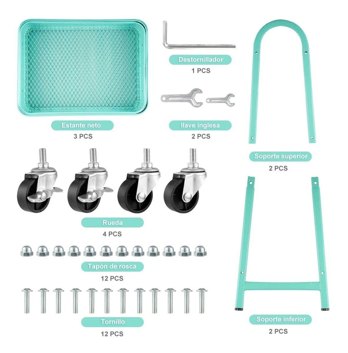 Carrito Organizador Multiusos De 3 Repisas Con Ruedas Verde